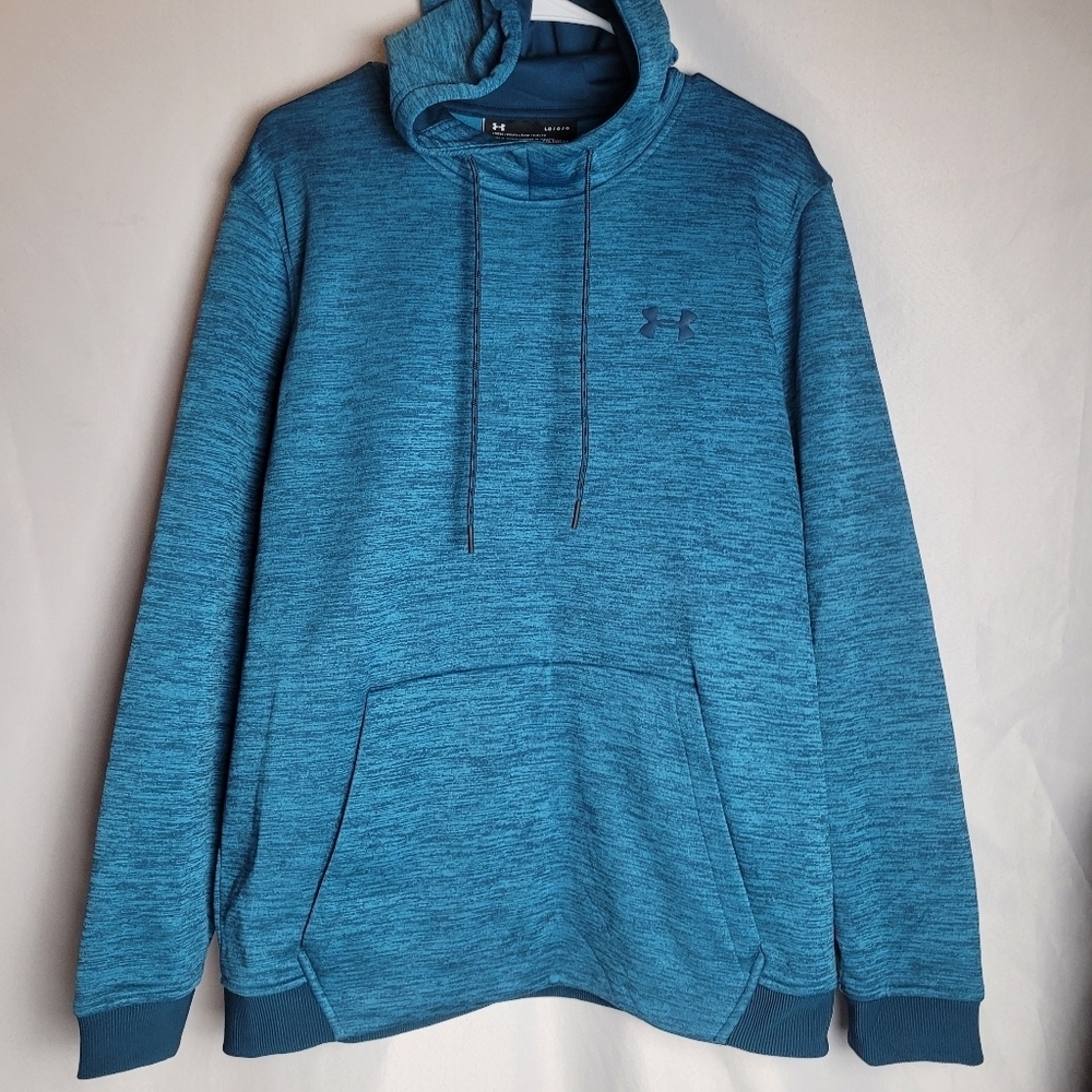 Under Armour Coldgear Fleece Twist Heather Blue Men's Pullover Hoodie Size L